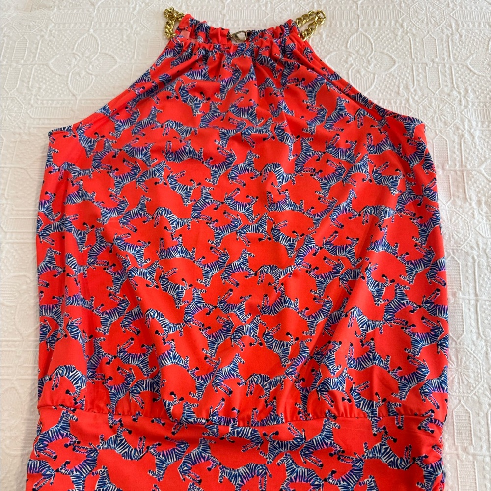 Lilly Pulitzer Vibrant Coral Zebra Print Halter Top